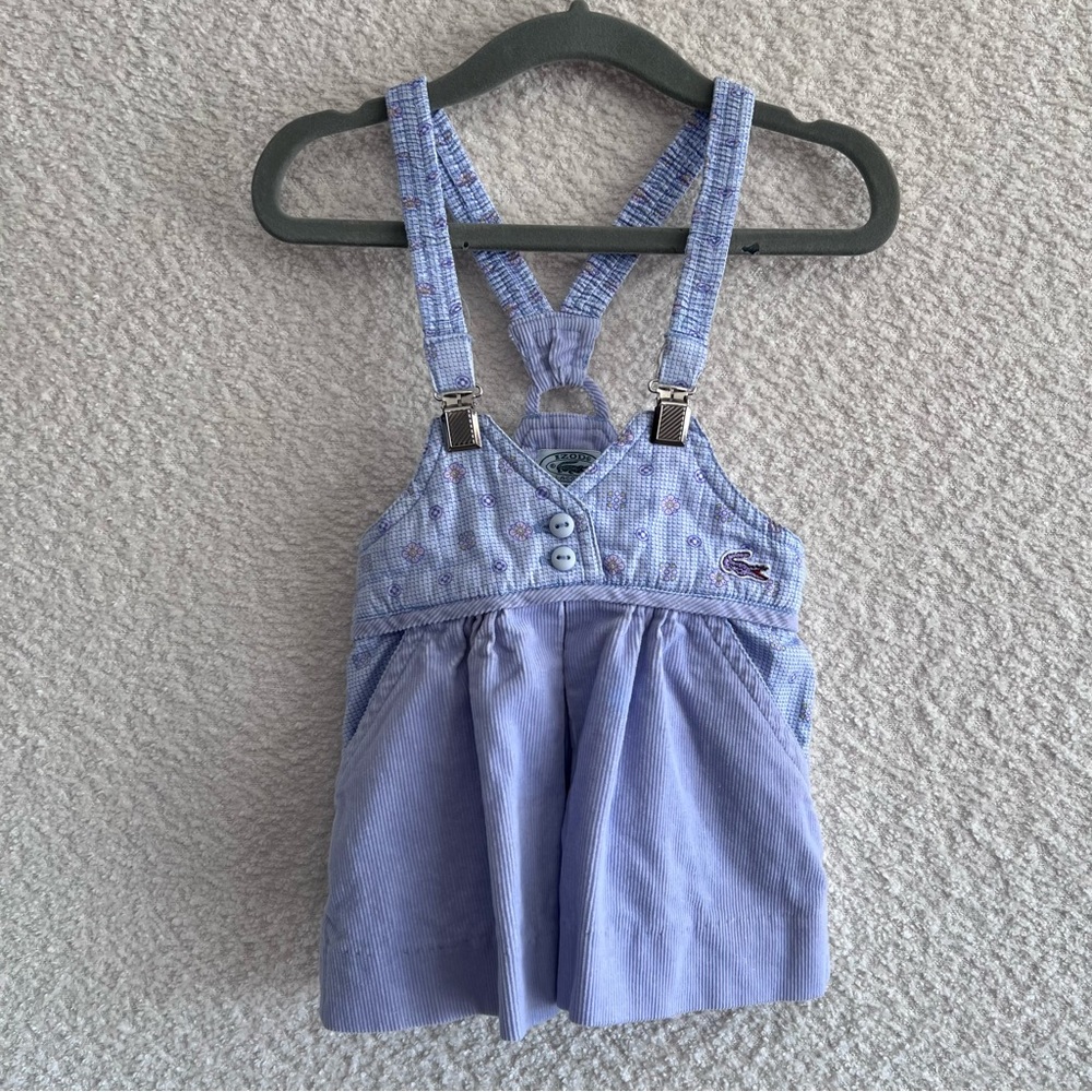 Lacoste Izod Infant Rare Vintage Purple Corduroy Suspenders Dress Size 12 Months